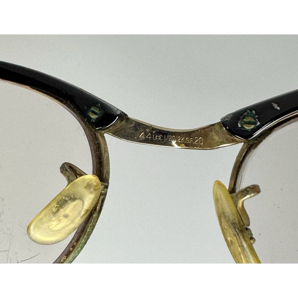 Vintage UOC Eyeglasses 1950s Cat Eye Black N Silver Aluminum Frame Floral Etched - Picture 6 of 7